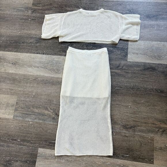 Sabo skirt Knit Mesh Crop Top & Midi Skirt Set | Beachy Chic Size Small NEW - Picture 3 of 15